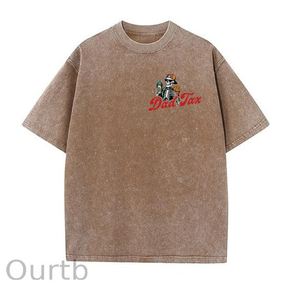 Dad Tax Washed And Distressed Pattern Crew Neck T-Shirt