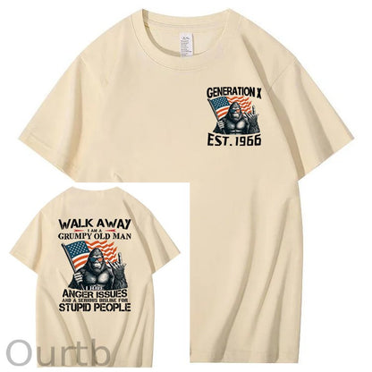 Walk Away I Am A Grumpy Old Man America BigFoot Gen X 100% Cotton T-Shirt