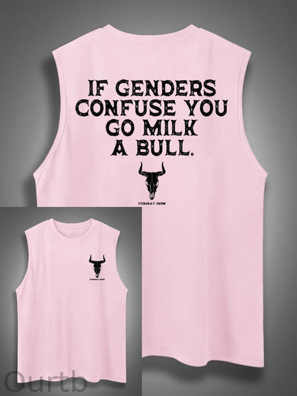 If Genders Confuse You Go Milk A Bull Print Cotton Sleeveless Tank Tops