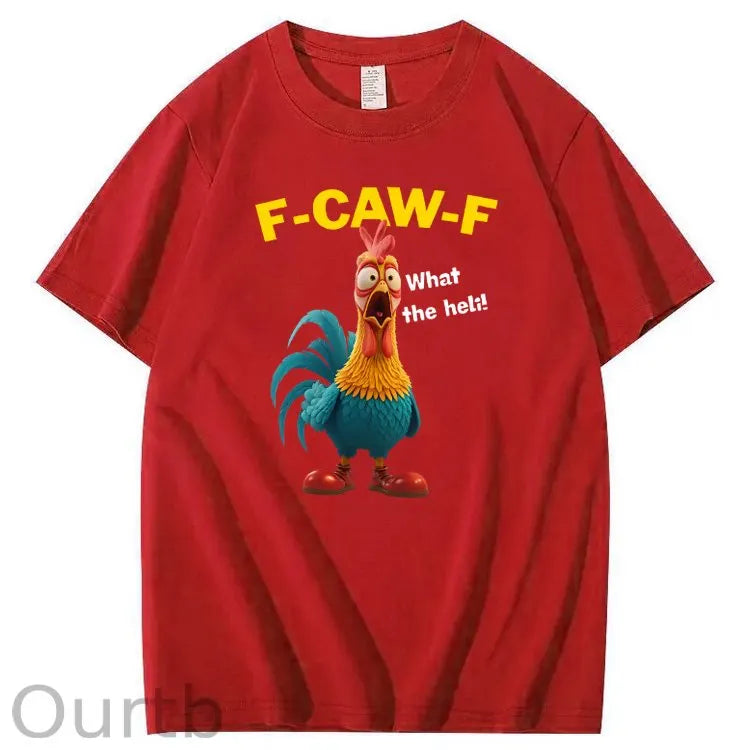 F-Caw-F What The Heli Carzy Chicken Pattern100% Cotton T-Shirt