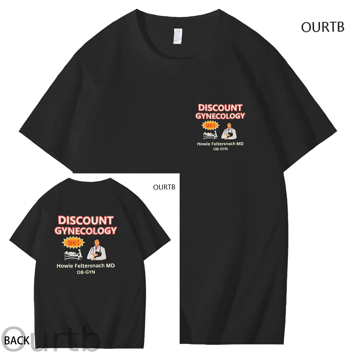 Discount Gynecology Howie Feltersnach MD OB-GYN Art Pattern Print T-Shirt