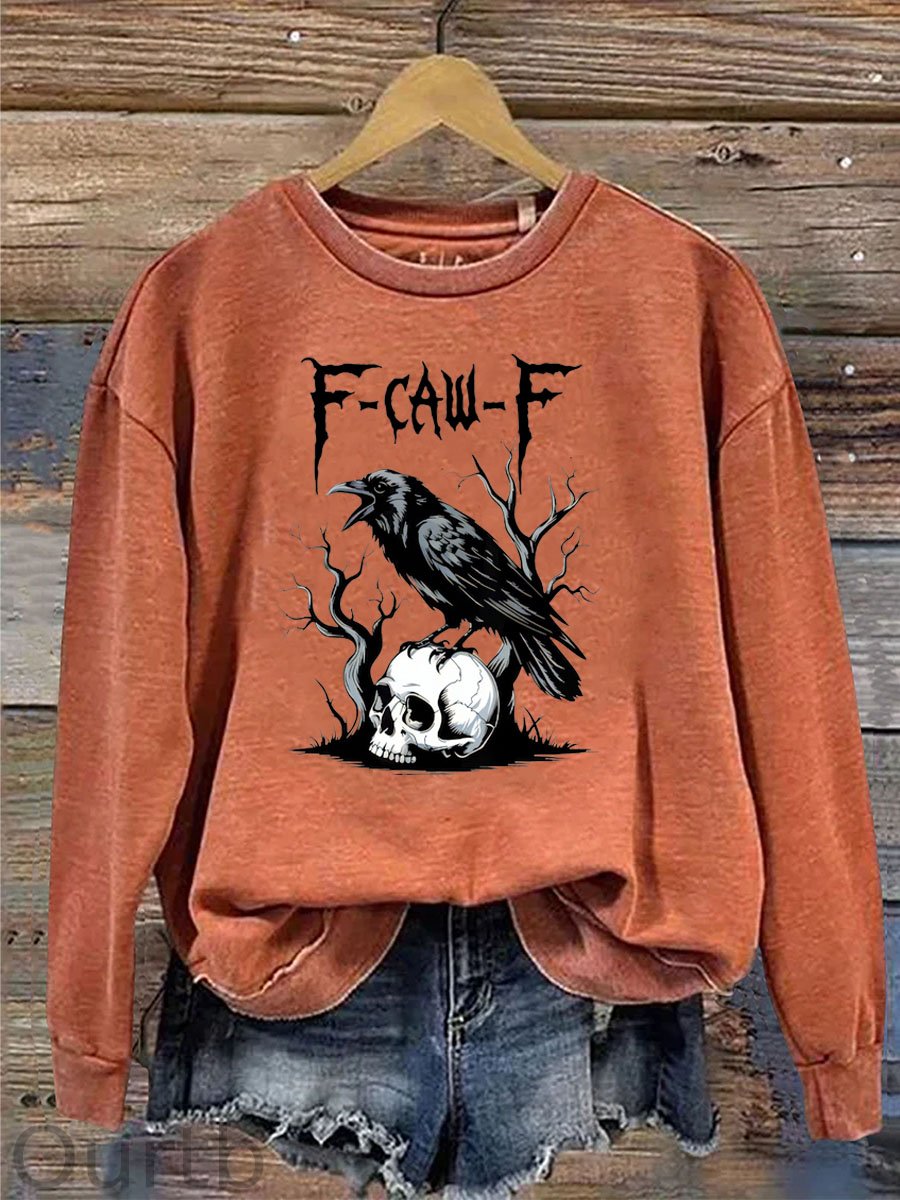 Women's Halloween Crow Stepping On A Skull F-Caw -F Pattern Print Casual Sweatshirt