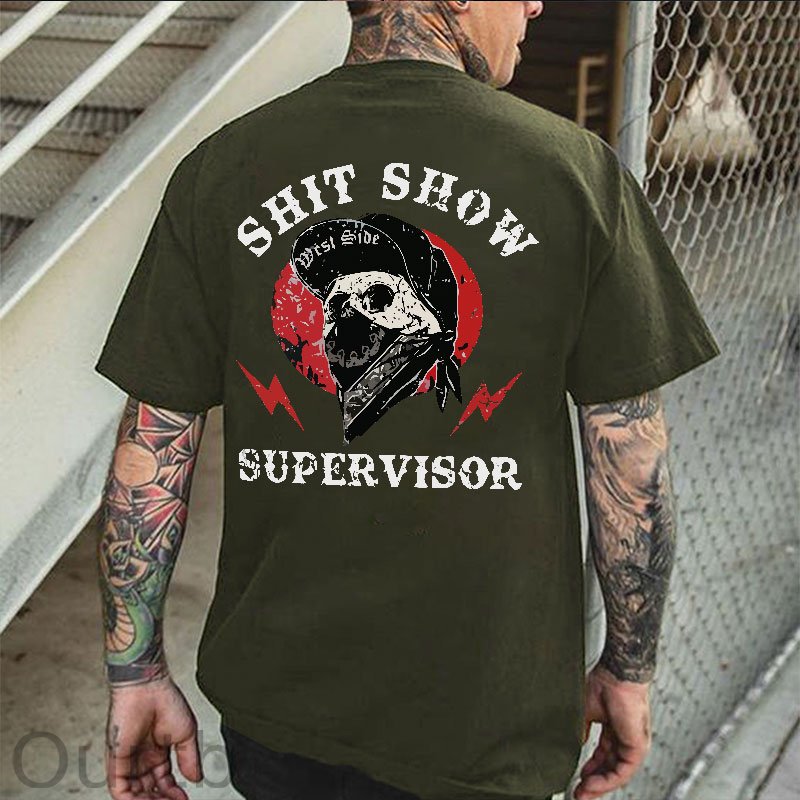 SHIT SHOW SUPERVISOR Skull White Print T-Shirt