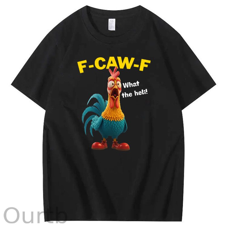 F-Caw-F What The Heli Carzy Chicken Pattern100% Cotton T-Shirt