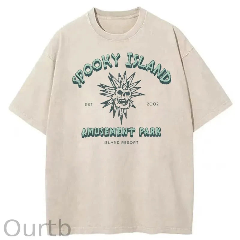 Spooky Island Halloween Washed Cotton T-Shirt