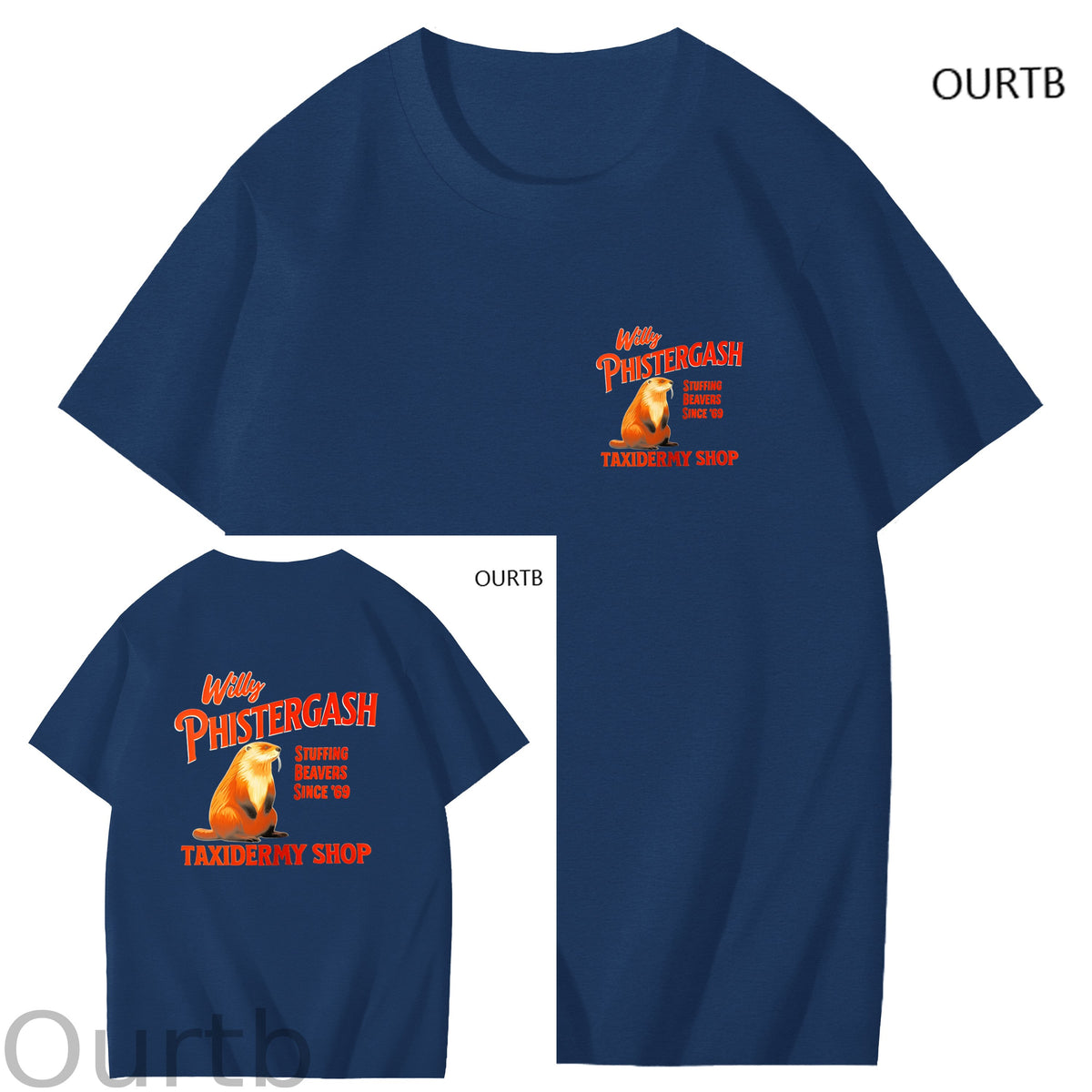 Willy Phistergash Stuffing Beavers Since'69 Taxidermy Shop Art Pattern Print T-Shirt