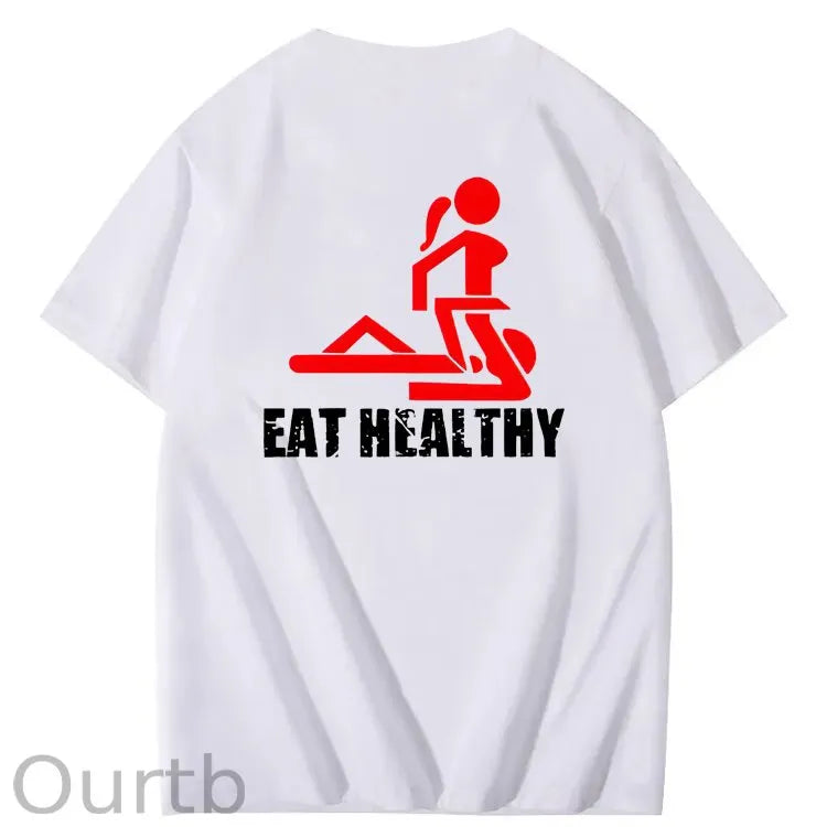 Eat Healthy Pattern  Print 100%Cotton T-Shirt