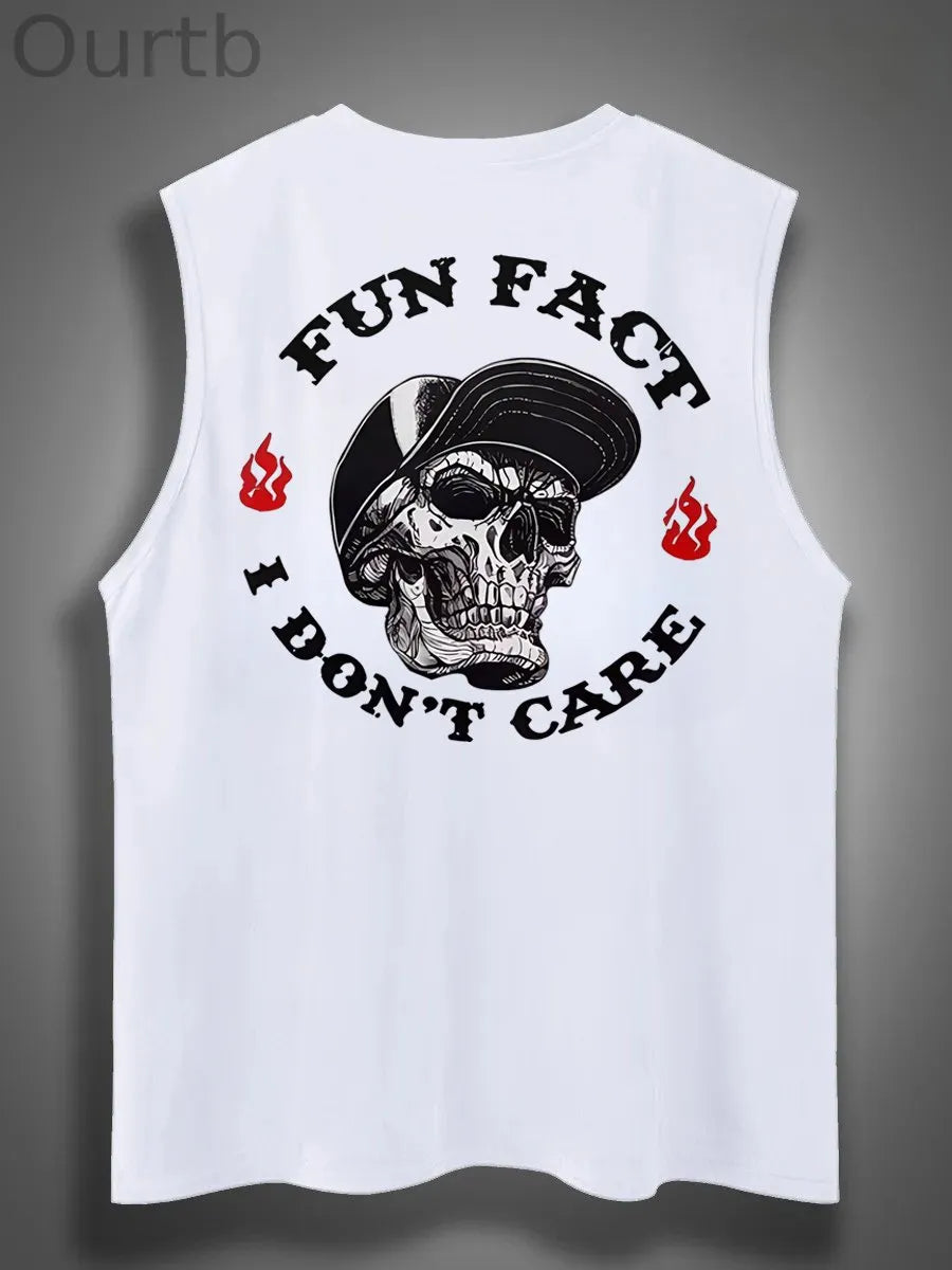 Fun Fact I Don't Care Print Cotton Sleeveless Tank Tops