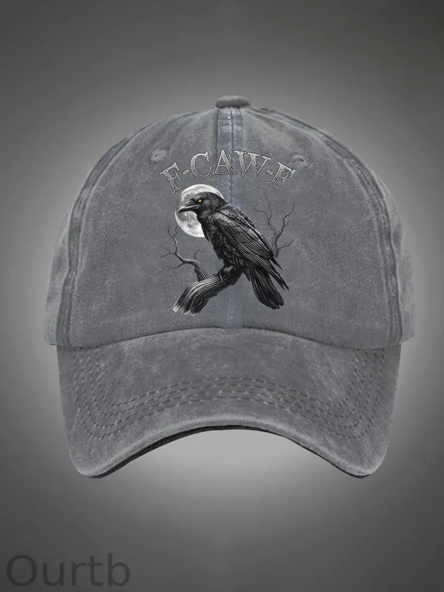 F-Caw-F Crow Pattern Washed Hats